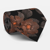 黒地にオレンジと茶色の花 ネクタイ (ロール)
