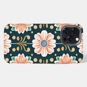 黒地にオレンジの花柄 iPhoneケース (裏面横)
