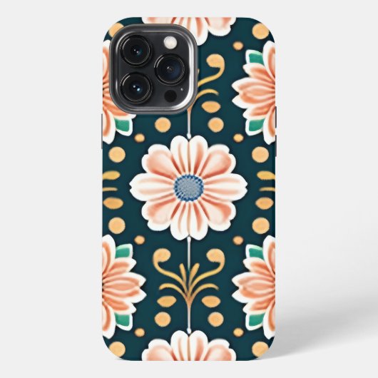 黒地にオレンジの花柄 iPhoneケース (裏面)