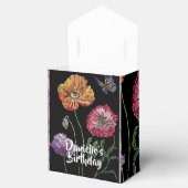 黒地にオレンジ色と赤のポピー フローラル バースデー ケーキ ボックス (オープン)