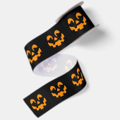黒地にオレンジ色のハロウィン・パンプキンの顔 サテンリボン (裏面)