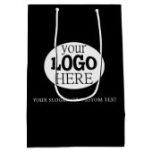黒地にカスタムロゴとテキスト ミディアムペーパーバッグ (裏面)