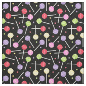 黒地にカラフルなキャンディーのlollipops柄 ファブリック (見本)