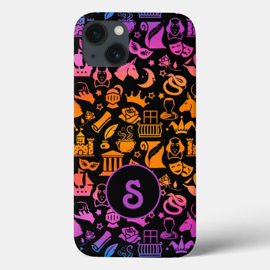 黒地にカラフルなシェイクスピアのアイコン Case-Mate iPhoneケース (裏面)