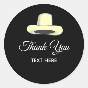黒地にカントリー・ハットと書道で"Thank You" ラウンドシール