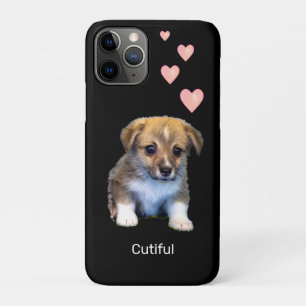 黒地にキュートなコーギーの子犬とハート iPhone 11 PROケース