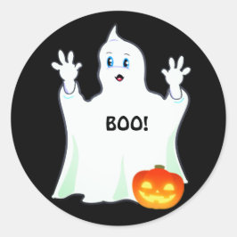 黒地にキュートなハロウィンのおばけとカボチャ ラウンドシール