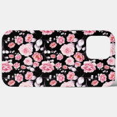 黒地にクラシカルでおしゃれなピンクの花柄 Case-Mate iPhoneケース (裏面 (横))