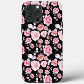 黒地にクラシカルでおしゃれなピンクの花柄 Case-Mate iPhoneケース (裏面)