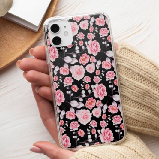 黒地にクラシカルでおしゃれなピンクの花柄 Case-Mate iPhoneケース