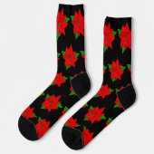 黒地にクリスマスポインセチアの花 ソックス (左)