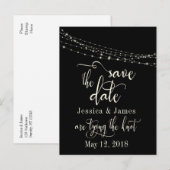 黒地にクリーム色の文字とイルミネーションのSave the Date 案内ポストカード (正面/裏面)