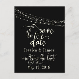 黒地にクリーム色の文字とイルミネーションのSave the Date 案内ポストカード