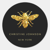 黒地にグリッターのハチのロゴ ラウンドシール (正面)