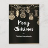 黒地にゴールドのエレガンス クリスマス ポストカード (正面)