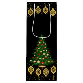 黒地にゴールドのクリスマスツリーオーナメント ワインギフトバッグ