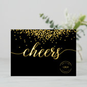 黒地にゴールドのコンフェティと「Cheers」ロゴ 箔シーズンカード (立ち正面)