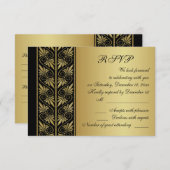黒地にゴールドのダマスク模様 結婚式 出席確認 出欠カード (正面/裏面)