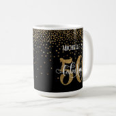 黒地にゴールドの紙吹雪と「50 & Fabulous」 コーヒーマグカップ (正面右)
