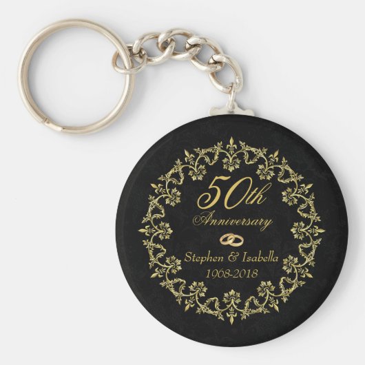 黒地にゴールドの装飾 50回目の結婚記念日 キーホルダー (正面)