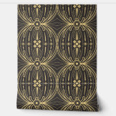 黒地にゴールドラインの上品なシームレス柄 壁紙 (ほどく)