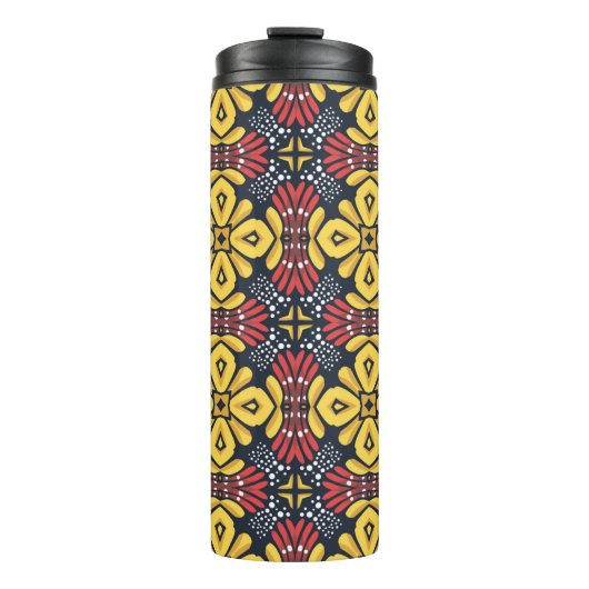 黒地にシームレスな花柄 タンブラー (正面)