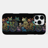 黒地にスタイリッシュな猫の群れの色 フリーズ iPhoneケース (裏面横)