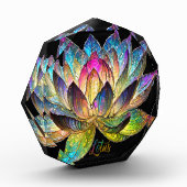 黒地にステンドグラスのカラフルな蓮の花 フォトブロック (左)