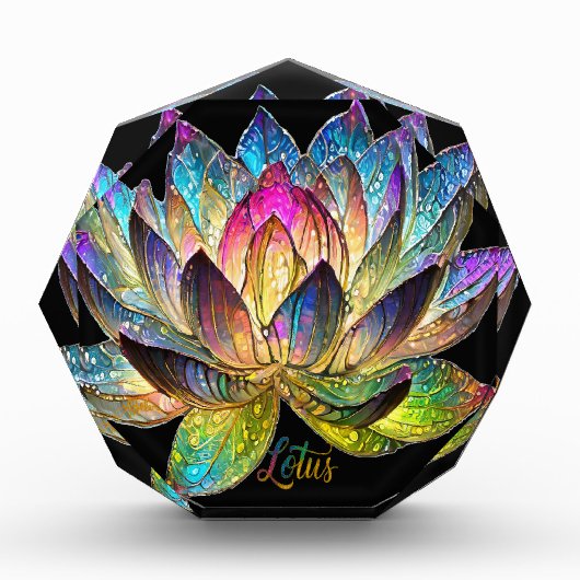 黒地にステンドグラスのカラフルな蓮の花 フォトブロック (正面)