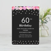 黒地にダイヤモンドが輝くフラワーモチーフの40歳、60歳の誕生日 招待状 (スタンド正面)