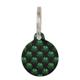 黒地にダークグリーンのスパークリーなシャムロック柄 ペット ネームタグ