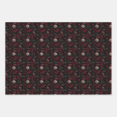 黒地にダークレッドとアイボリーの花 ラッピングペーパーシート (正面2)