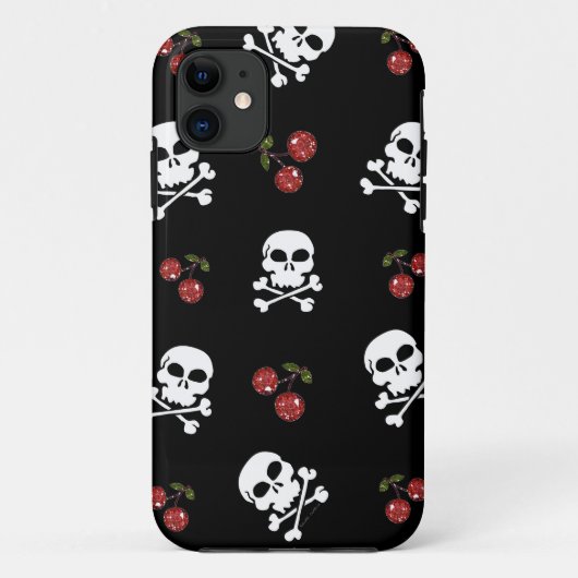 黒地にドクロとチェリーのロカビリー Case-Mate iPhoneケース (裏面)