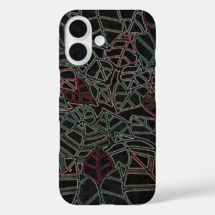 黒地にネオンで描いたポップアートのヤシの葉 iPhone 16ケース