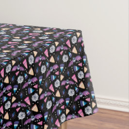 黒地にハロウィンのコウモリ、クモ、キャンディコーン テーブルクロス