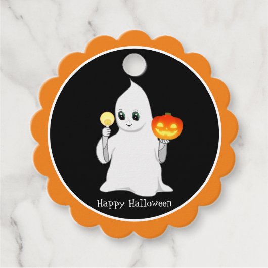 黒地にハロウィンの幽霊とカボチャ フェイバータグ (正面)