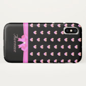 黒地にピンクのハートとリボン＋カリグラフィー Case-Mate iPhoneケース (裏面(横))