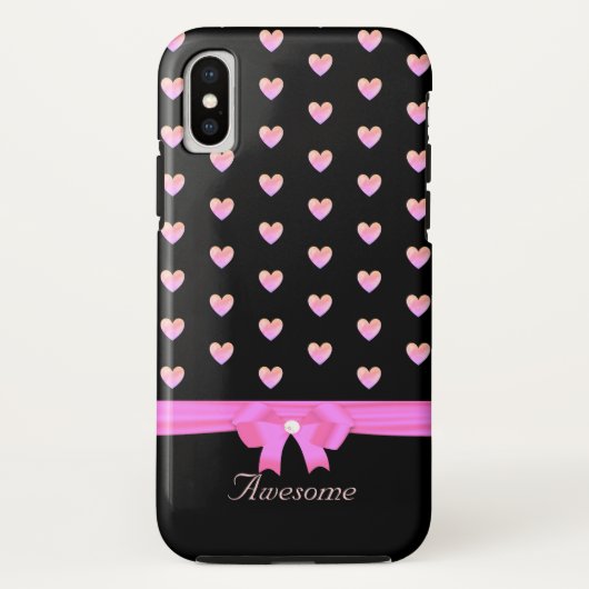 黒地にピンクのハートとリボン＋カリグラフィー Case-Mate iPhoneケース (裏面)