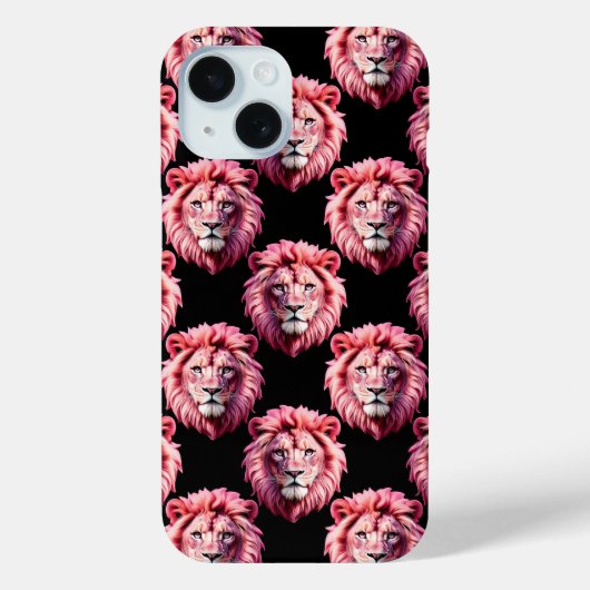 黒地にピンクのライオンの頭の動物柄デザイン Case-Mate iPhoneケース (裏面)