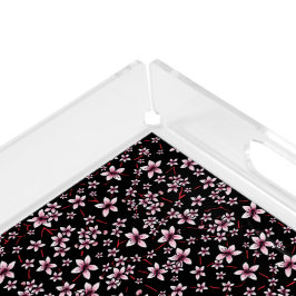黒地にピンクの桜 アクリルトレー