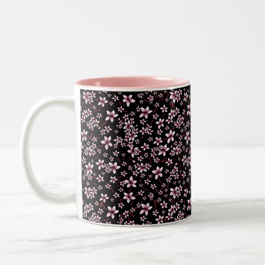 黒地にピンクの桜 ツートーンマグカップ (左)