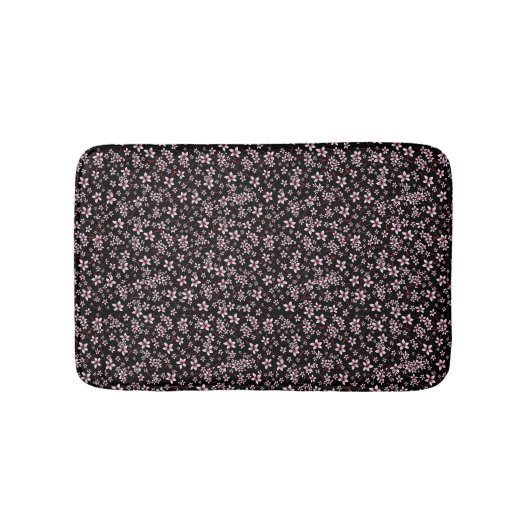黒地にピンクの桜 バスマット (正面)