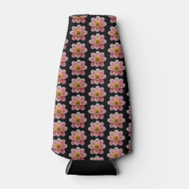 黒地にピンクコラレットダリアの花模様 缶クーラー