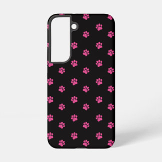 黒地にフクシアの猫の足跡模様 SAMSUNG GALAXY S22ケース