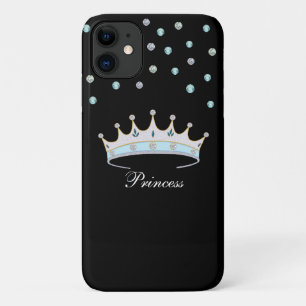 黒地にプリンセス クラウンと宝石の紙吹雪 iPhone 11 ケース