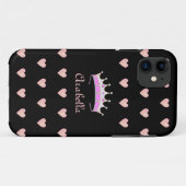 黒地にプリンセス+ティアラクラウンとピンクのハート Case-Mate iPhoneケース (裏面(横))