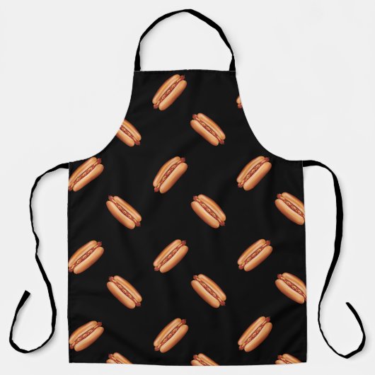 黒地にホットドッグのファストフード柄 エプロン (正面)