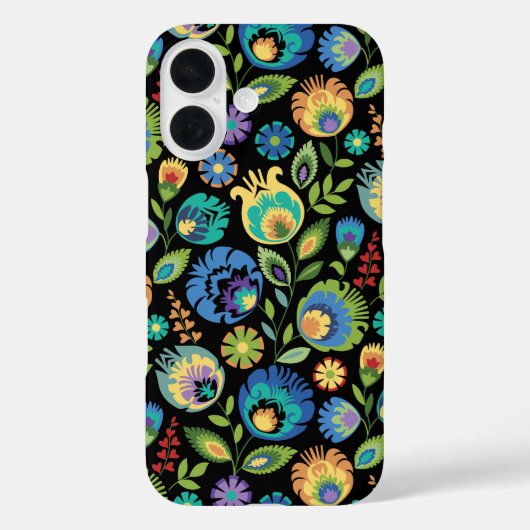 黒地にポーランドのウィチナンキの花 Case-Mate iPhoneケース (裏面)