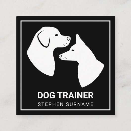 黒地にミニマリストの犬のシルエット - ドッグトレーナー スクエア名刺 (正面)