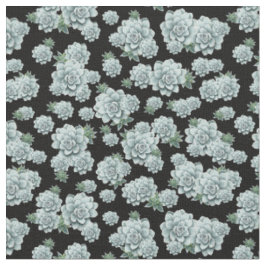 黒地にミントカラーの多肉植物の繰り返し模様 ファブリック